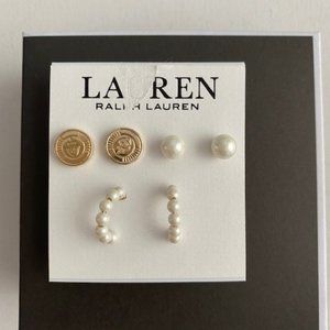 LAUREN Ralph Lauren Set of 3 Earrings Pearl Loops